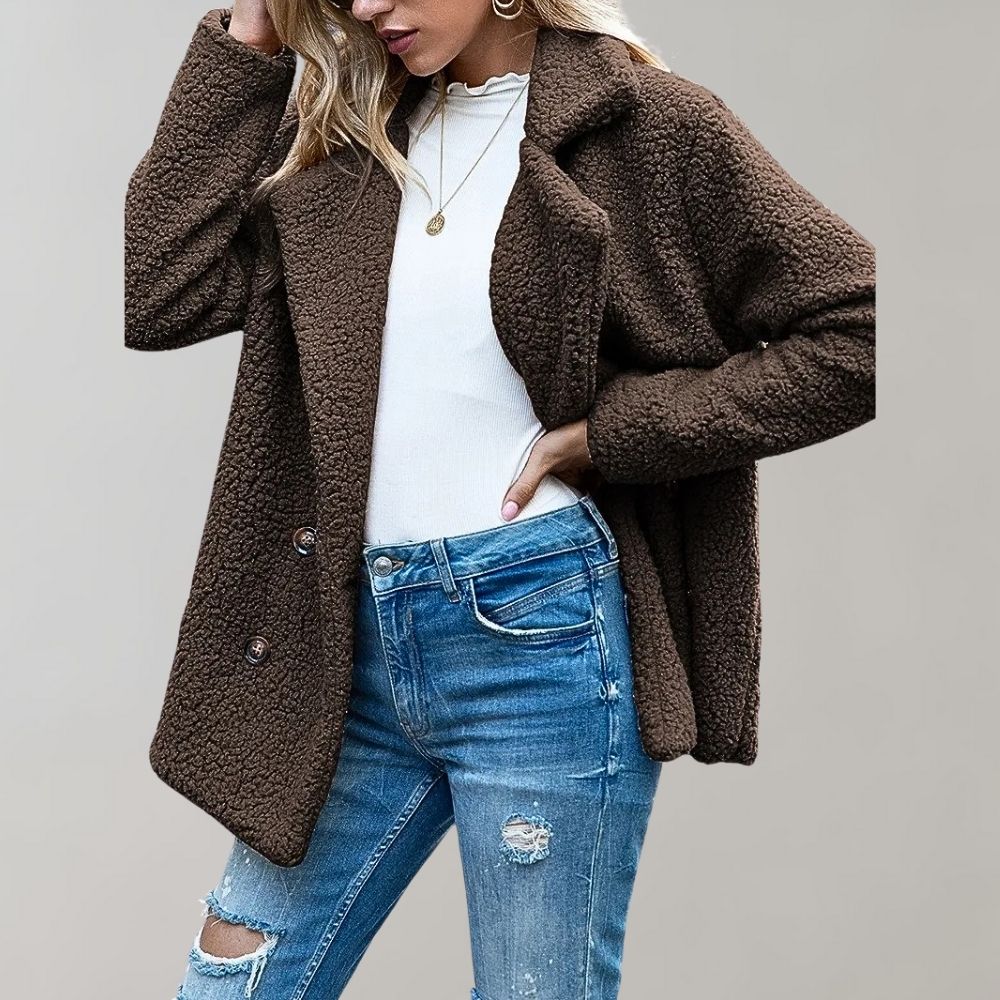 Claudia Fleece Relaxed Fit Teddy Coat | Notched Lapel Teddy Coat