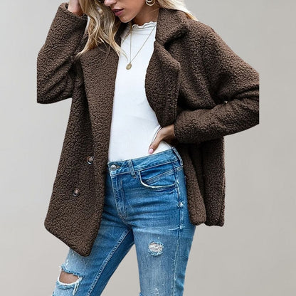 Claudia Fleece Relaxed Fit Teddy Coat | Notched Lapel Teddy Coat