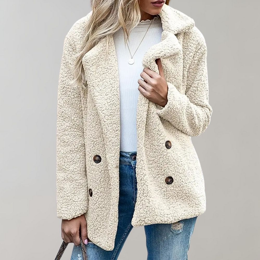 Claudia Fleece Relaxed Fit Teddy Coat | Notched Lapel Teddy Coat