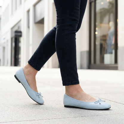 Quilted Bow-Detail Square Toe Ballet Flats for Women – Elegant & Comfortable