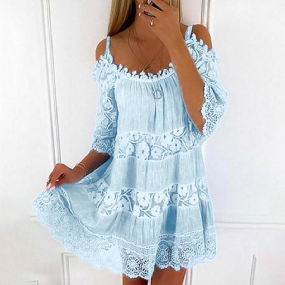 Women's dress off-the-shoulder – Fluid cut – Breathable fabric – Refined lace