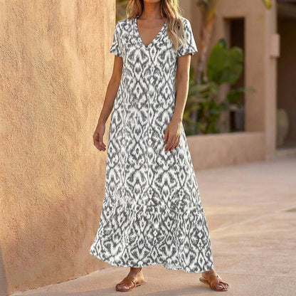 Tiered Geometric Maxi Dress for Women – Relaxed Comfort & Style