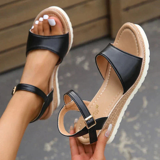 Women's wedge sandals – Open toe – Ankle strap – Non-slip comfort sole