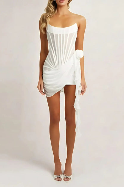 Robe Mini Femme – Sans Bretelles – Corset Structuré – Détails Drapés