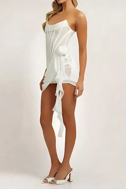 Robe Mini Femme – Sans Bretelles – Corset Structuré – Détails Drapés