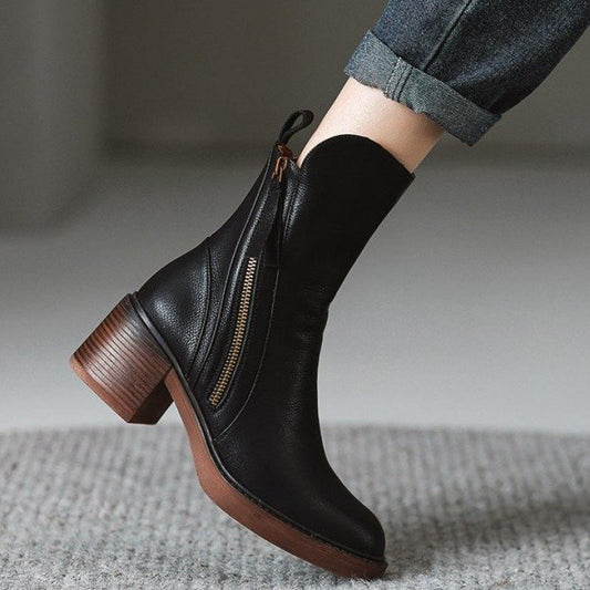 Veronica Leather Block Heel Ankle Boots | Platform Ankle Boots