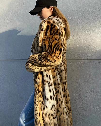 Women's Coat - Faux Fur - Relaxed Fit - Notched Collar - Ankle Length