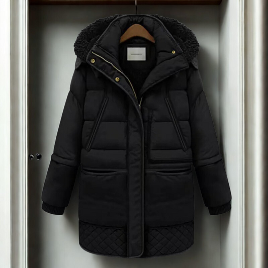 Women's Quilted Coat - Woven Fabric - Oversize Cut - Mid-Thigh Length