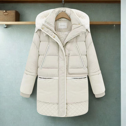 Women's Quilted Coat - Woven Fabric - Oversize Cut - Mid-Thigh Length