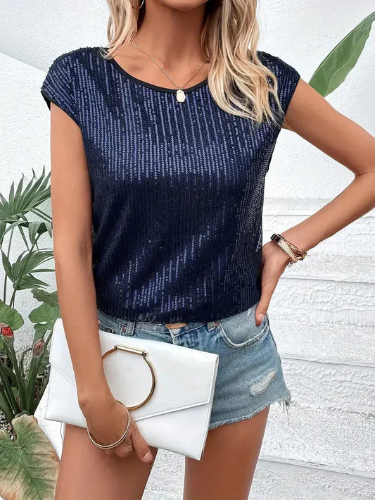 Women's blouse – Relaxed fit – Luxurious fabric – Short sleeves – Sparkling sequins