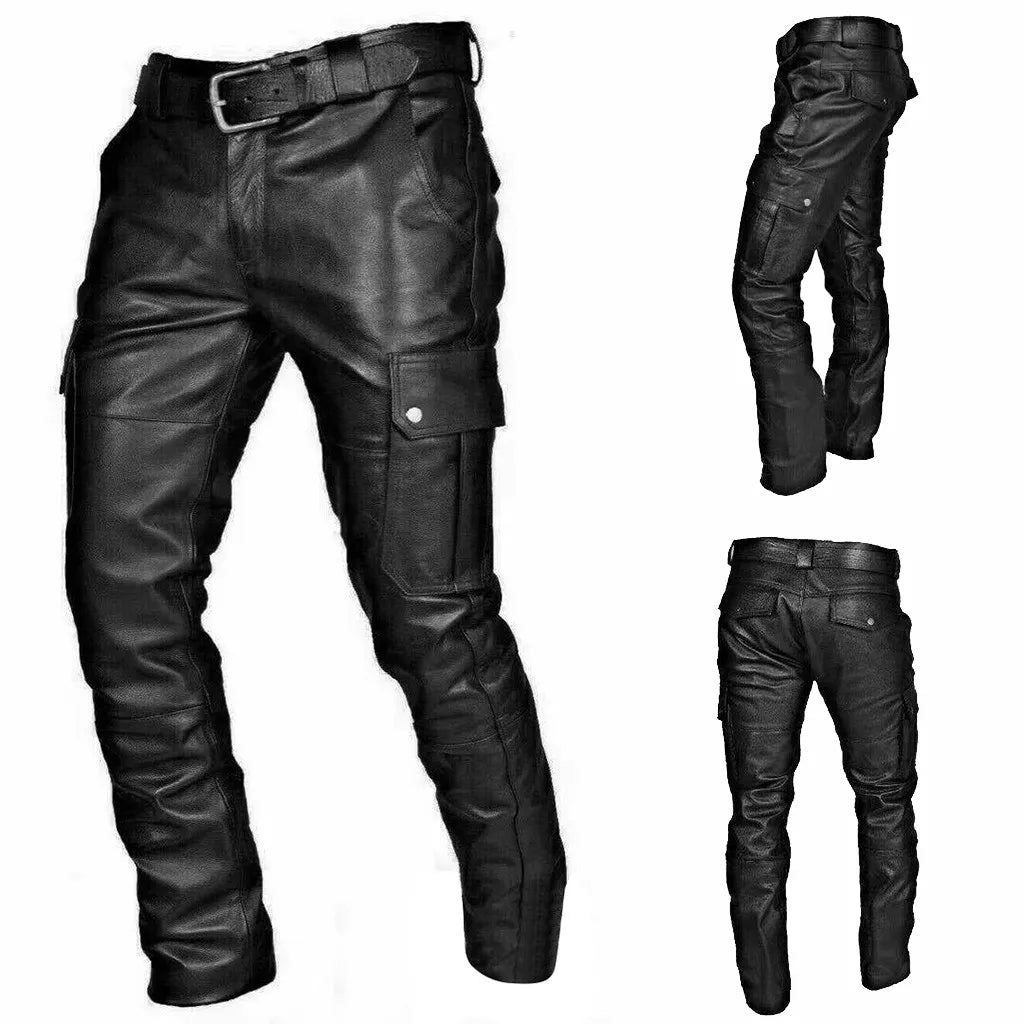 Men's Biker Pants – Faux leather – Slim fit – Functional Cargo Pockets