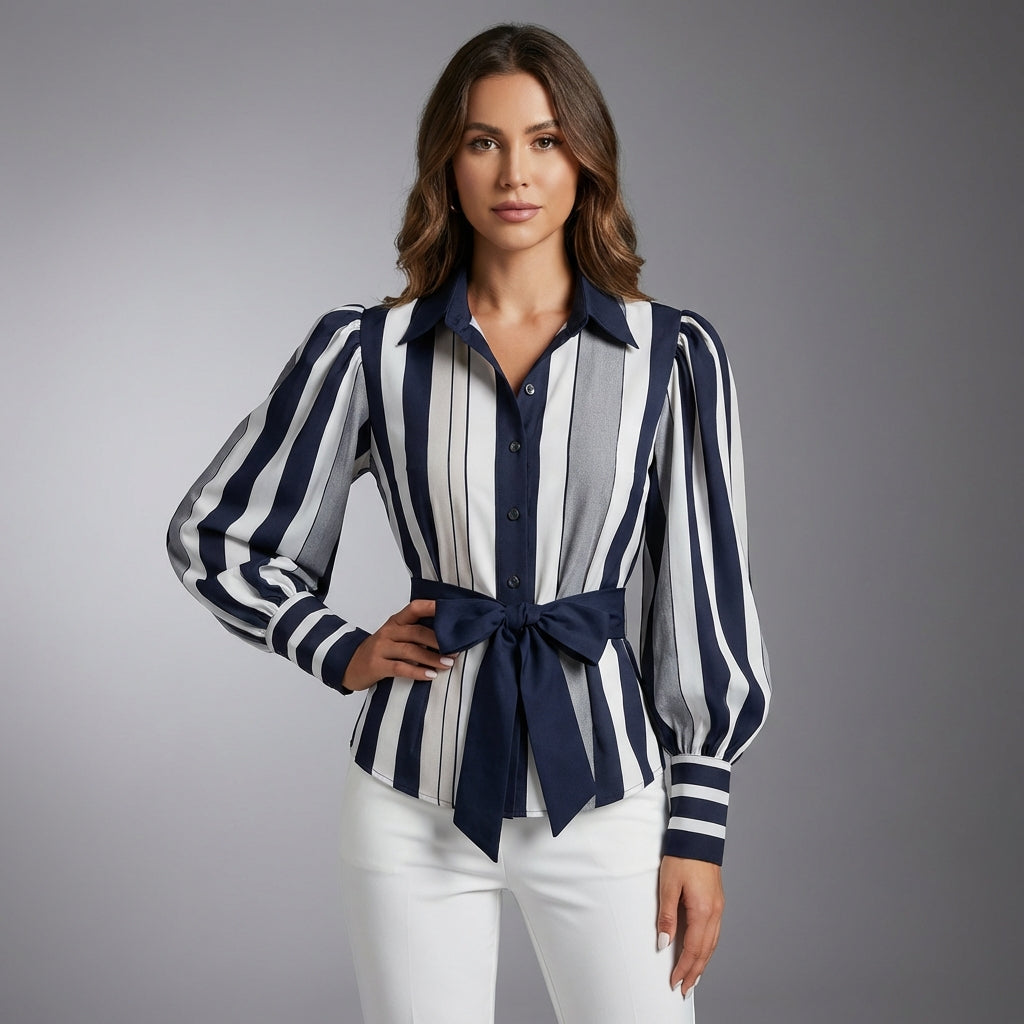 Belted Balloon Sleeve Shirt for Women – Flattering & Polished