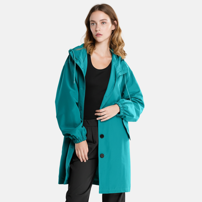 Angela A-Line Hooded Coat | Button Front Pockets Hooded Coat