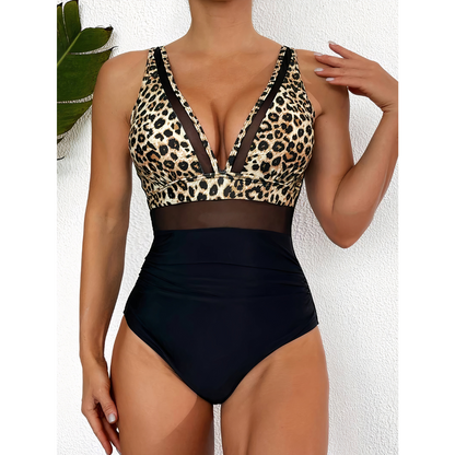 Women's one-piece swimsuit – Plunging neckline – Breathable fabric – Shaping cut
