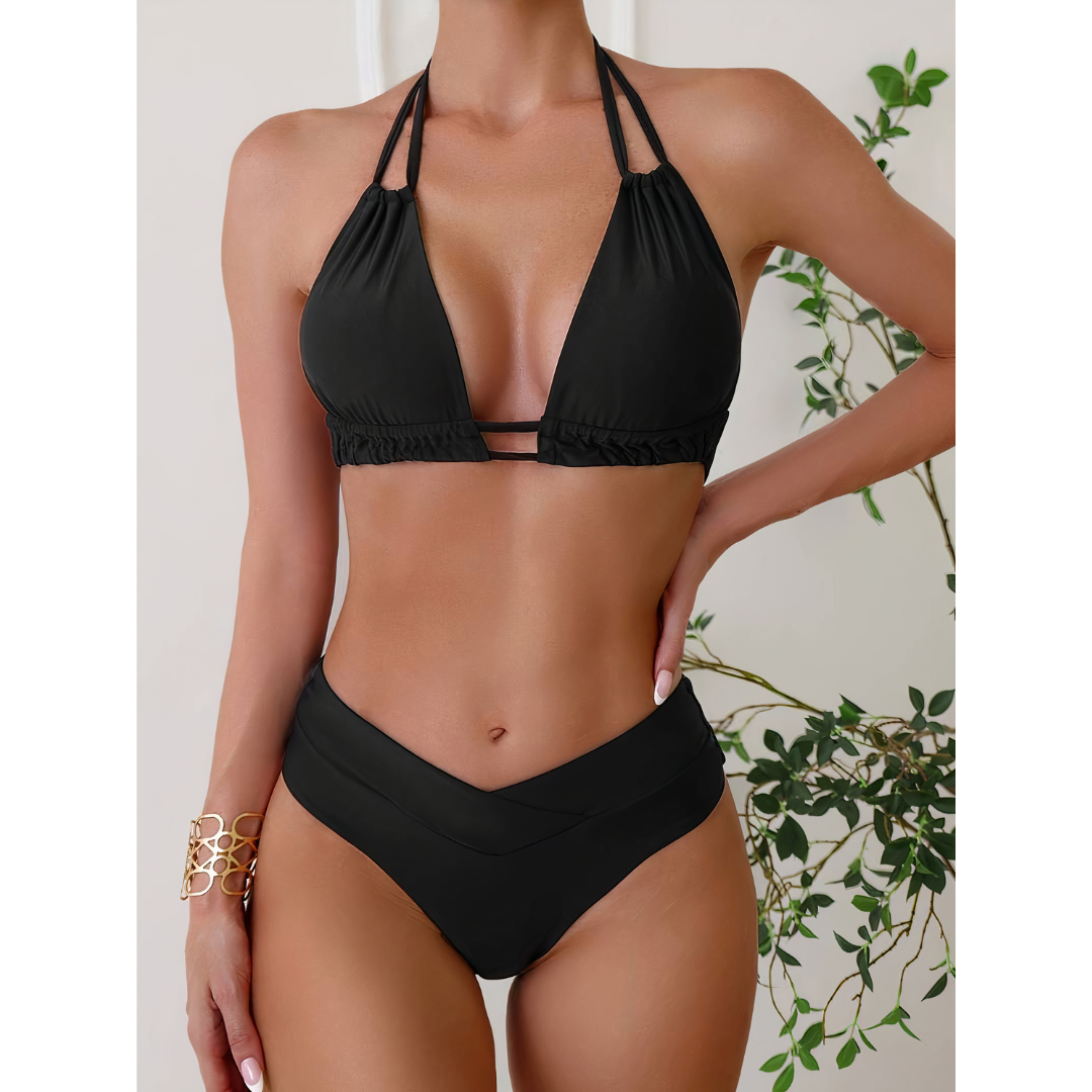 Women's bikini – Adjustable halter top – High waisted V cut bottom – Breathable fabric