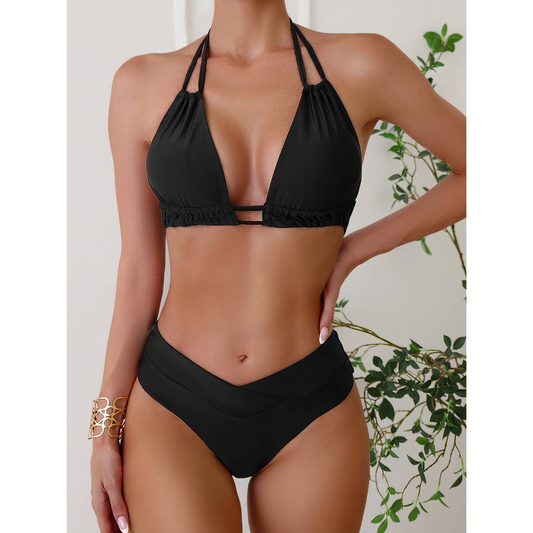 Women's bikini – Adjustable halter top – High waisted V cut bottom – Breathable fabric