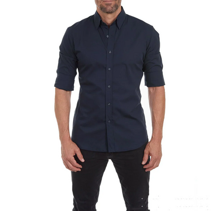 Men's shirt – Slim fit – Breathable fabric – Long rolled-up sleeves – Buttoned