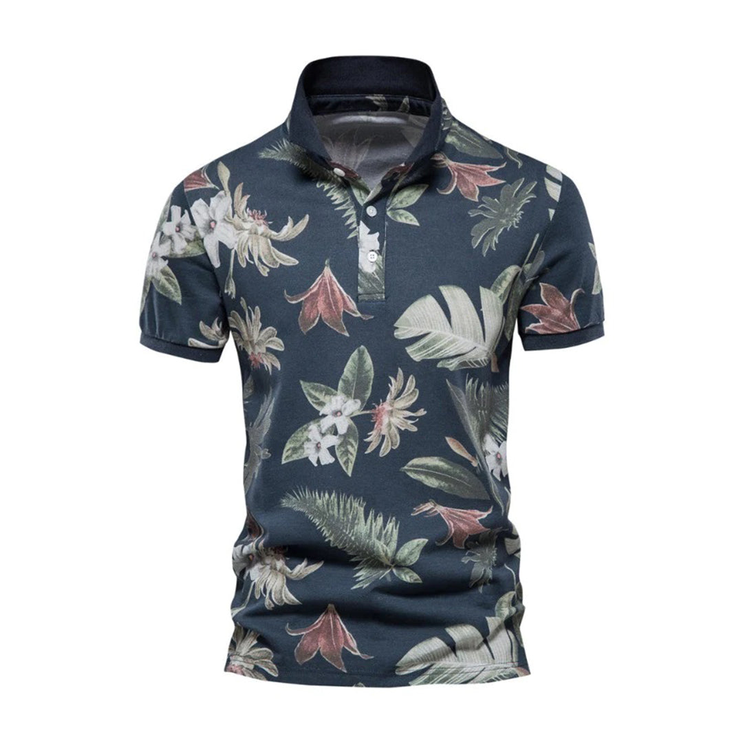 Men's polo – Slim fit – Breathable fabric – Tropical print – Short sleeves