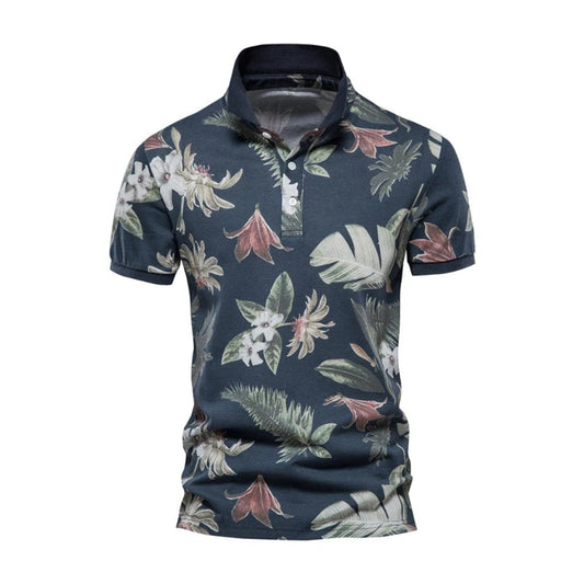 Men's polo – Slim fit – Breathable fabric – Tropical print – Short sleeves