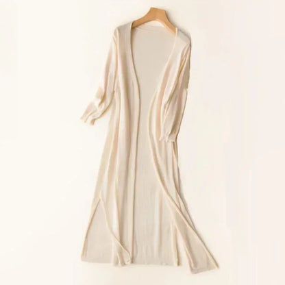Gilet Long Femme – Maille Légère – Coupe Décontractée – Manches 3/4 – Style Ouvert