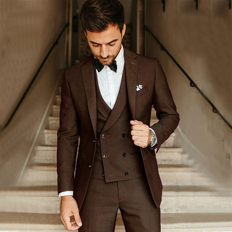 Costume homme 3 pièces – Coupe slim – Tissu haut de gamme – Veste croisée formelle