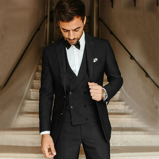 Costume homme 3 pièces – Coupe slim – Tissu haut de gamme – Veste croisée formelle