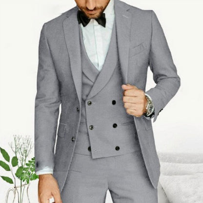 Costume homme 3 pièces – Coupe slim – Tissu haut de gamme – Veste croisée formelle