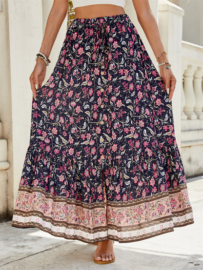 Women's long skirt – Fluid cut – Bohemian style – Floral print – Natural fibers