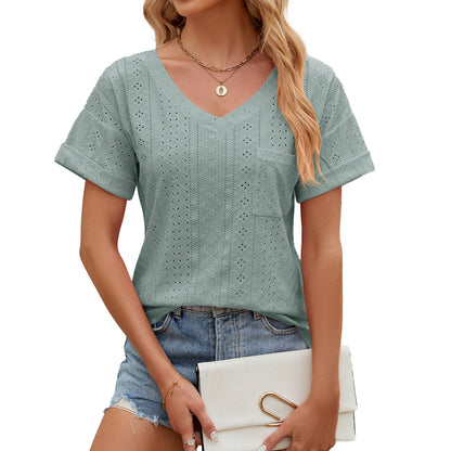 T-shirt women – Relaxed fit – V-neck – Short sleeves – Breathable mesh fabric