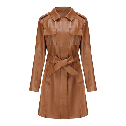 Veste mi-longue femme – Coupe structurée – Col pointu – Épaulette à boutons – Poches multiples