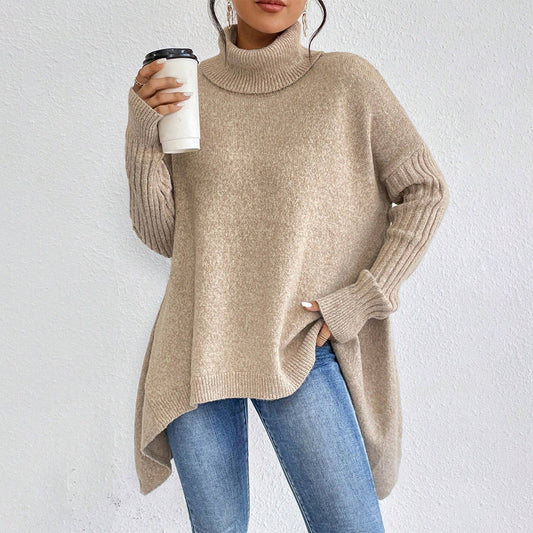 Pull Femme Col Roulé – Coupe Oversize – Ourlet Asymétrique