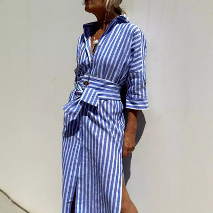 Women's Shirt Dress – Straight Cut – Buttoned – Midi Length – Breathable Fabric