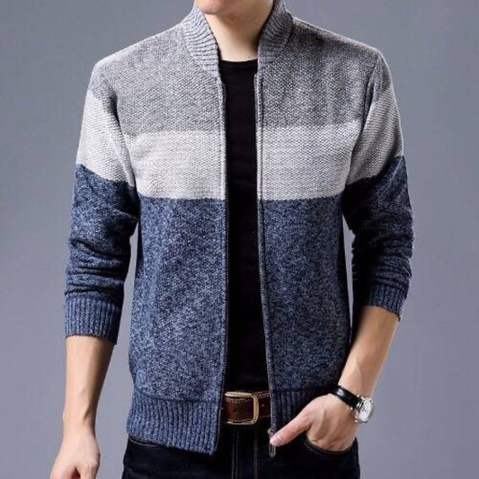 Gilet homme en maille – Coupe décontractée – Fermeture zippée – Finitions côtelées