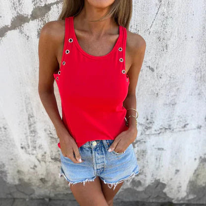 Women's Tank Top – Fitted Cut – Round Neck – Eyelet Details – Natural Fibers