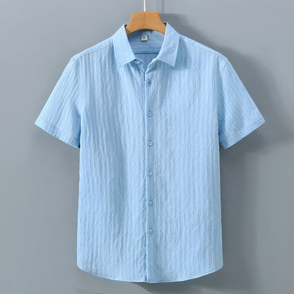 Chemise homme boutonnée – Coupe décontractée – Manches courtes – Tissu texturé respirant