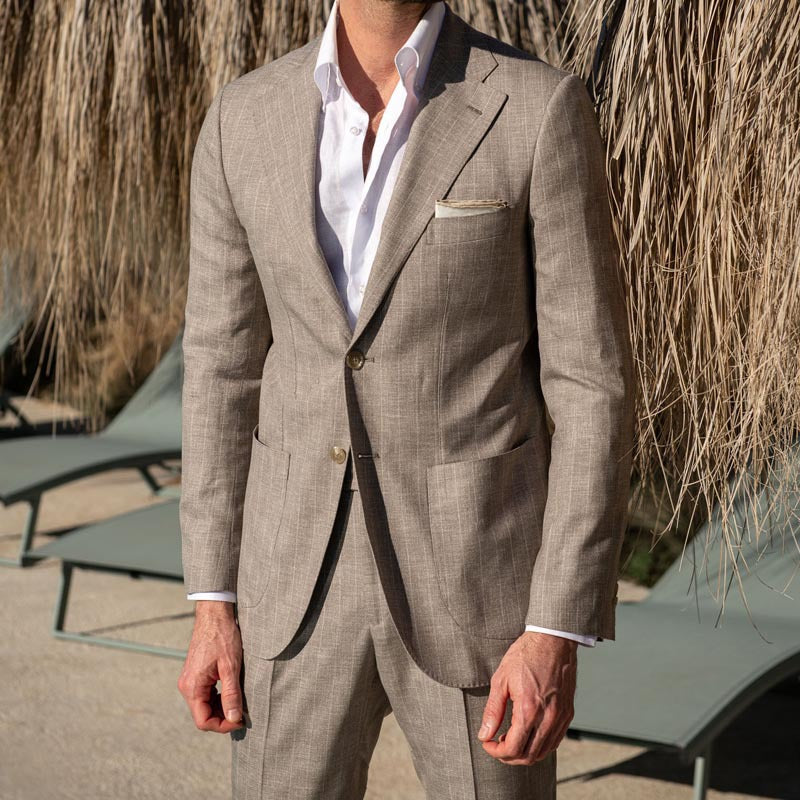 Suit set for men – Slim fit – Breathable fabric – Notched lapel – Business casual style
