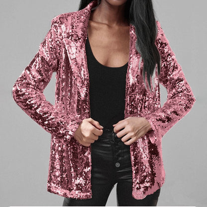 Blazer femme – Coupe cintrée – Sequins brillants – Manches longues – Sans fermeture