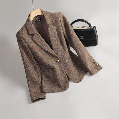 Women's Blazer – Slim Fit – Herringbone Pattern – Tailored Fit – Gold Button