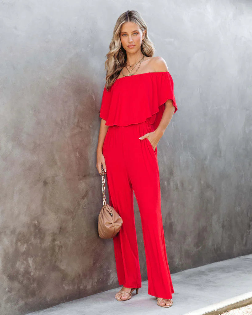 Women's jumpsuit – Bare shoulders – Loose fit – Wide legs – Soft cotton