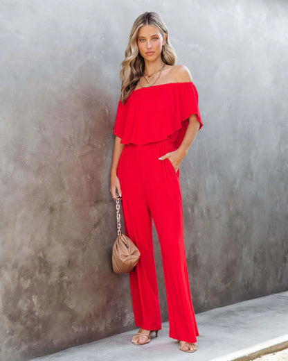 Women's jumpsuit – Bare shoulders – Loose fit – Wide legs – Soft cotton