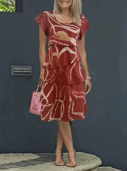 Women's midi dress – Loose fit – Flounced sleeves – Printed – Casual style