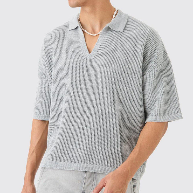 Men's short-sleeve shirt – Relaxed fit – Soft knit – Casual V-neck