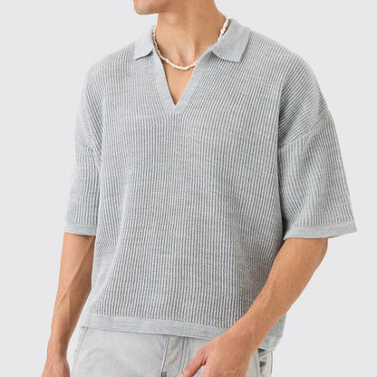 Men's short-sleeve shirt – Relaxed fit – Soft knit – Casual V-neck