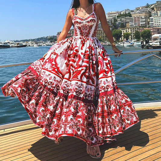 Dress long for women – Fabric Breathable – Cut Fluid – Skirt Ruffles – Print Elegant