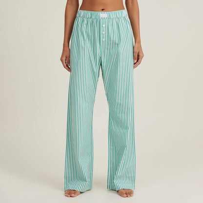 Women's lounge pants – Loose fit – Elastic waistband – Stripes – Breathable fabric
