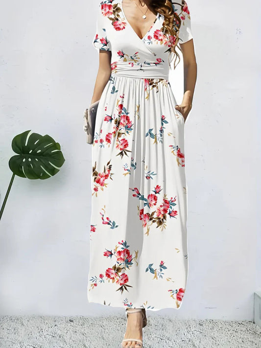 Women's wrap dress – Floral print – Cotton – Short sleeves – Flared cut