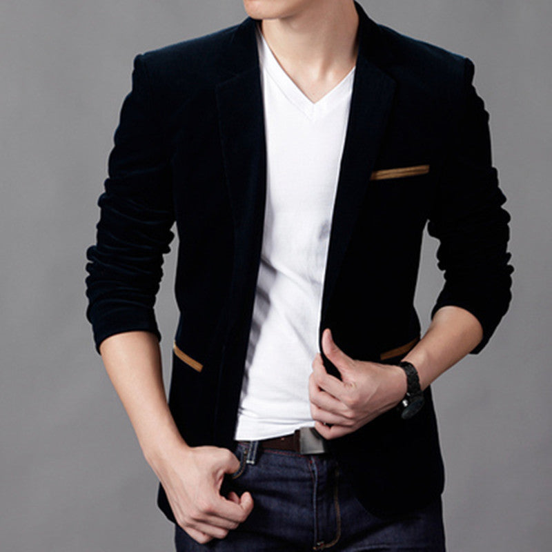 Blazer homme – Coupe slim – Côtelé – Revers cranté – Fermeture un bouton