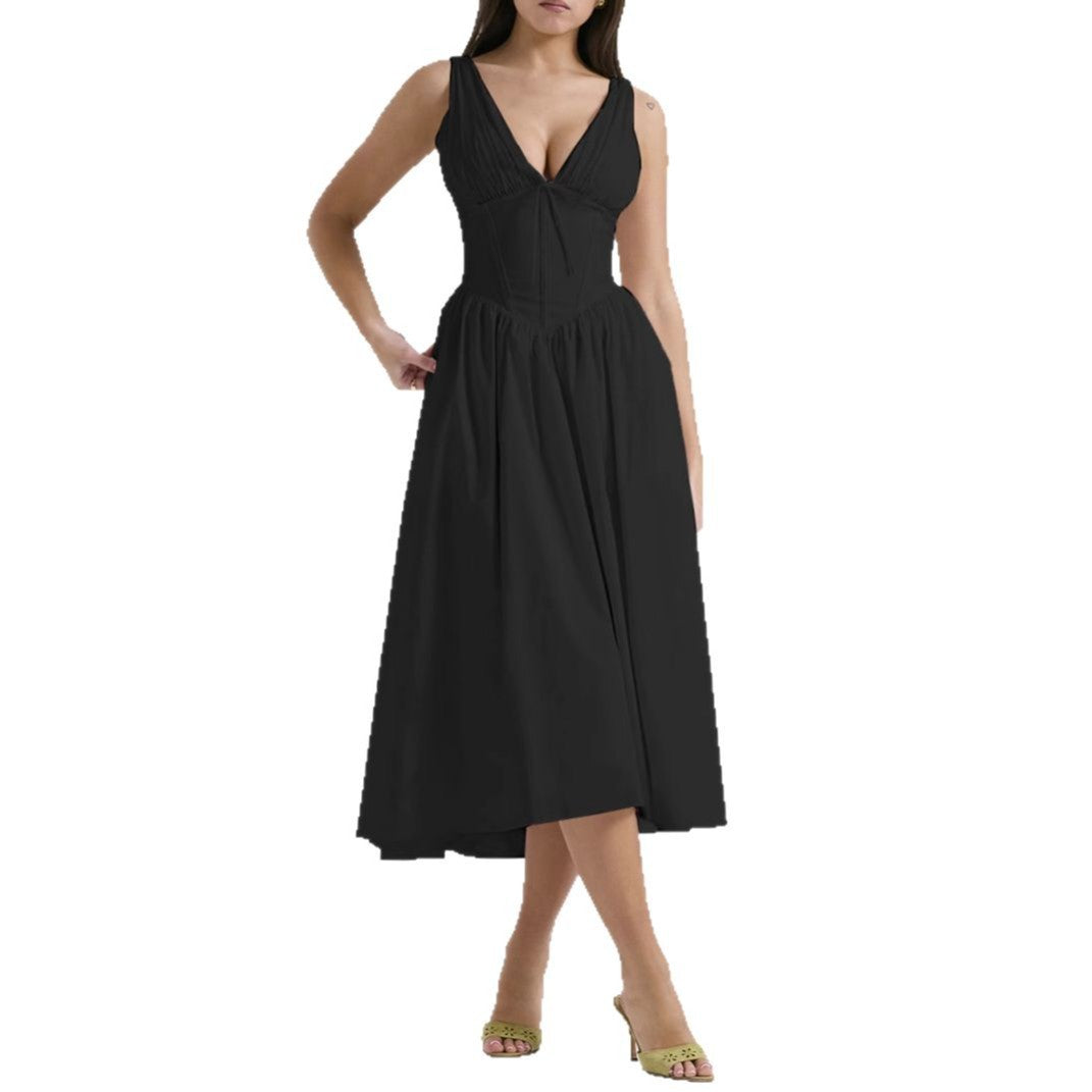 Robe femme sans manches – Décolleté en V – Coupe évasée – Imprimé fleuri – Longueur midi