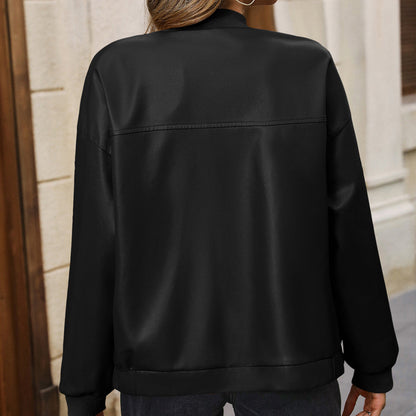Veste biker femme – Coupe courte – Fermeture zippée – Finition côtelée – Coupe relax