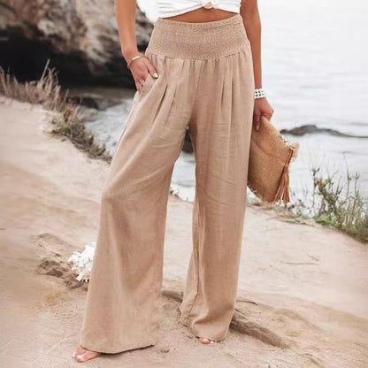 Wide women's pants – Fluid cut – Elastic waist – Breathable casual fabric